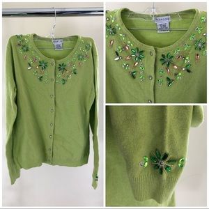 Green Cardigan with Sequin Details